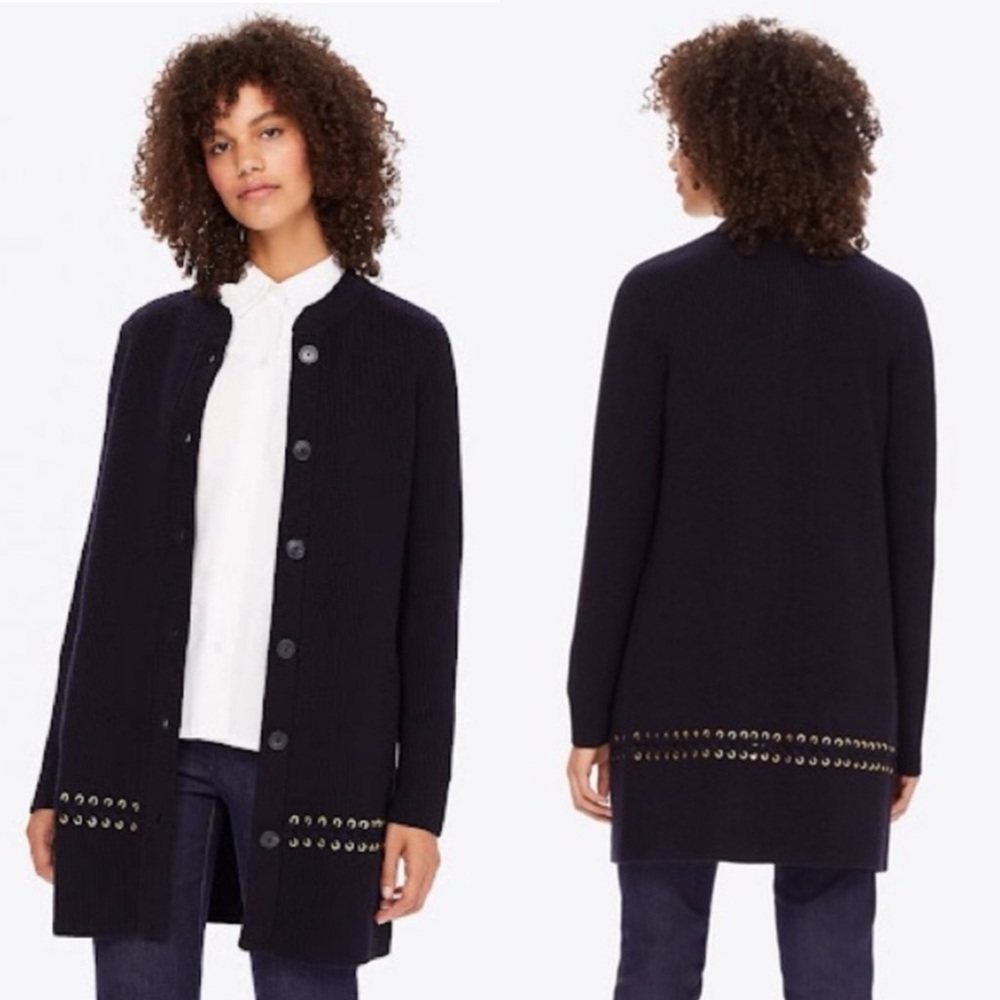 NEW Tory Burch Harley Wool Sweater Coat Navy M